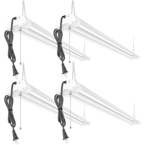 AntLux Linkable 4FT LED Shop Lights for Garage, 40W 4800LM, 5000K,  Plug and Play, No Spot Dot, with Pull Chain, 4 Pack