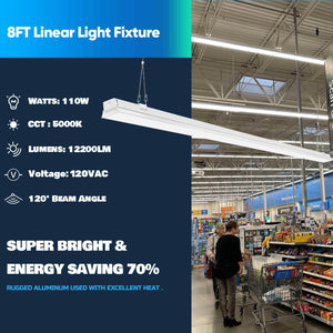 AntLux 8FT Linear LED Light Fixture, 110W 12200 Lumens 5000K, 120° Beam Angle, Linkable, Suspended/Recessed Mounted, 8 Pack