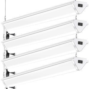 4FT Linkable LED Shop Light, 50W 6000LM, 5000K Daylight White, Hanging or Flush Mount, Triangle Lihting Fixture for Garage, Workshop, 4 Pack