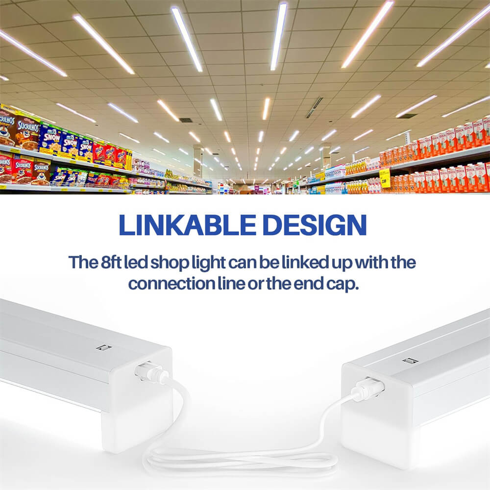 6 Pack AntLux 110W 8ft LED Shop Lights Linkable 8 Foot Strip Light 6 lamp T8 Fluorescent Equiv. 12000lm 5000K Compact 96 LED Ceiling Lights for