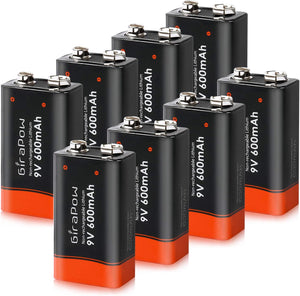 Girapow 9V Lithium Batteries, 8-Count 600mAh 9 Volt Long Lasting 10 Year Battery for Smoke Detector Fire Alarm System Digital Camera Multimeter