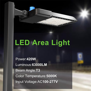 AntLux 420W LED Parking Lot Lighting, 48000LM (150LM/W) 5000K, Waterproof LED Shoebox Light with Adjustable Arm Mount - 2 Pack