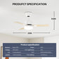 32'' LED Ceiling Fan Light, 30W, 220 - 2200 Lumen, 3000/4000/6500K Dimmable, with Remote Control, Timer Function, 1-6 Speed Adjustable