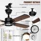42'' LED Ceiling Fan Light, 30W, 220 - 2200 Lumen, 3000/4000/6500K Dimmable, with Remote Control, Timer Function, 1-6 Speed Adjustable