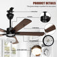 52'' 5 Blade LED Ceiling Fan Light, 30W, 220 - 2200 Lumen, 3000/4000/6500K Dimmable, with Remote Control, Timer Function, 1-6 Speed Adjustable