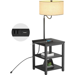 AntLux Floor Lamp with Table - With Power Outlet & USB Port, LED Floor Lamp for Living Room, Bedroom, Black