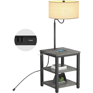 AntLux Floor Lamp with Table - With Power Outlet & USB Port, for Living Room, Bedroom, Gray, 2 Pack