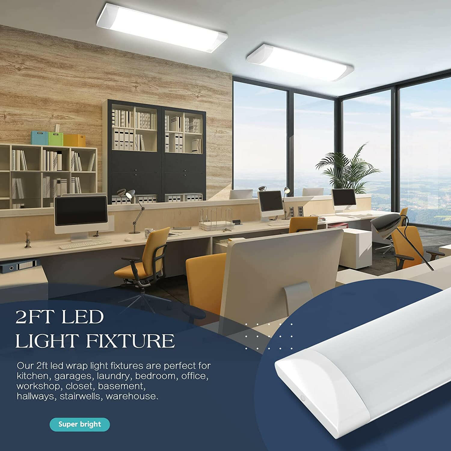 AntLux 2FT LED Wraparound Puff Lights, 20W/2400LM, 4000K, 2 Foot Kitchen LED Ceiling Lighting Fixtures, 24 Inch LED Linear Flush Mount Light for Laundry Closet Garage, Fluorescent Tube Replacement