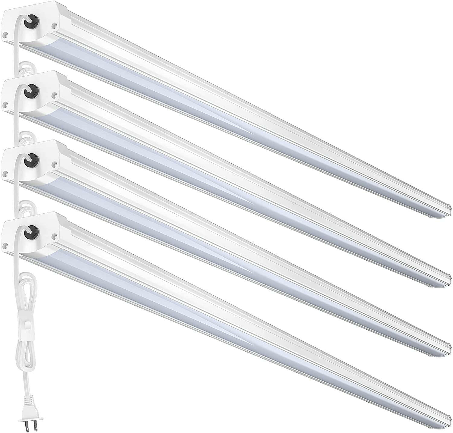 AntLux 8FT LED Shop Lights for Garage 8 Foot Linear Strip Light, 72W 8000LM, 5000K, Workshop Warehouse Ceiling Lighting Fixtures with on/off Switch, Plug In, 8’ Fluorescent Tube Replacement, 4 Pack