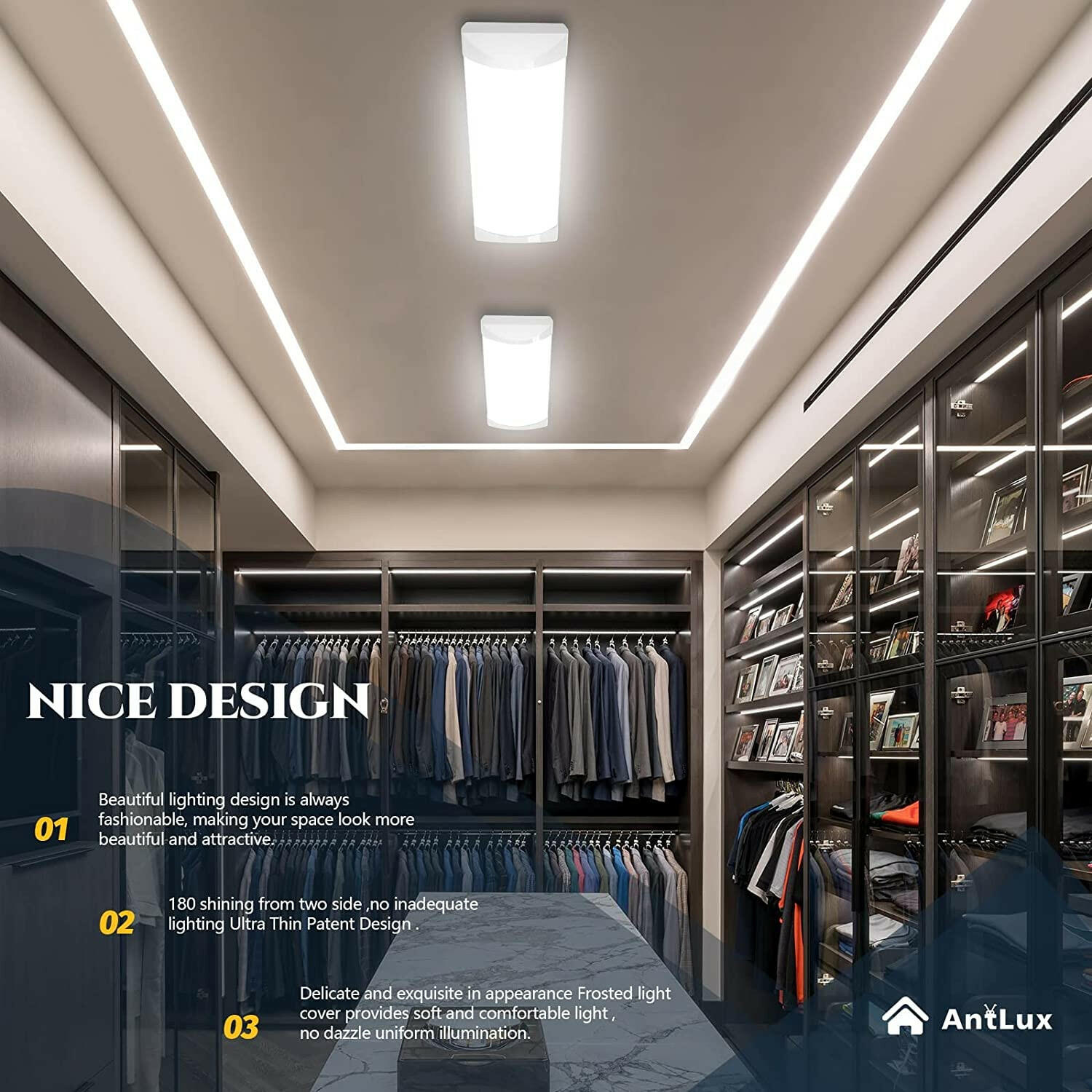 AntLux 2FT LED Wraparound Puff Lights, 20W/2400LM, 4000K, 2 Foot Kitchen LED Ceiling Lighting Fixtures, 24 Inch LED Linear Flush Mount Light for Laundry Closet Garage, Fluorescent Tube Replacement