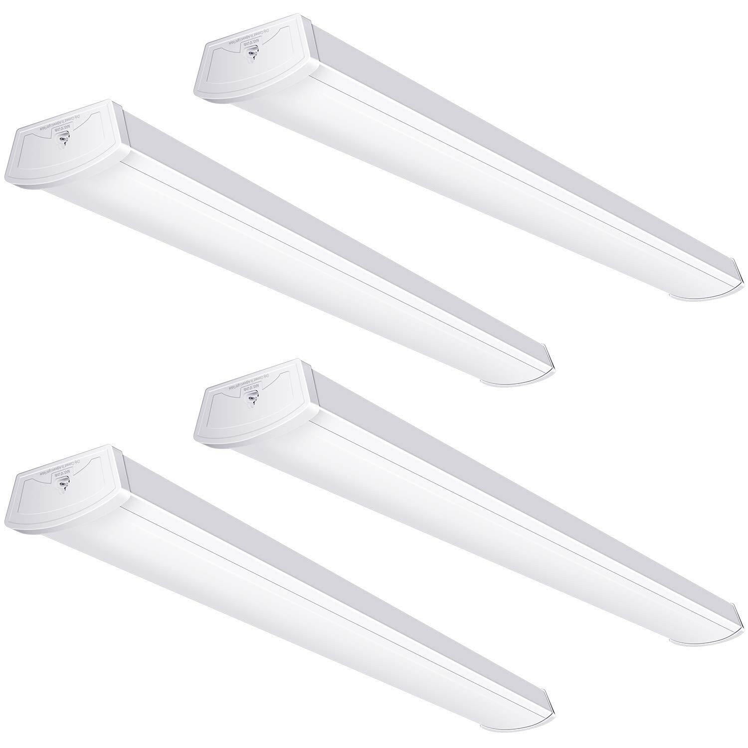 AntLux Linkable 4 Foot LED Wraparound Shop Light Flush Mount Garage Lights, 40W 4400 Lumens, 4000K, 4FT LED Wrap Lights, Linear Puff Ceiling Lighting Fixture, Fluorescent Tube Replacement, 4 Pack