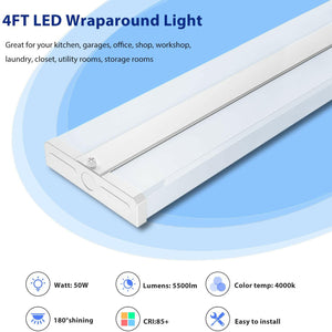 AntLux 4FT LED Light Fixtures, Wraparound LED Light, 50W/5500LM, 4000K Neutral White Light, Ultra Slim, Linkable, 6 Pack